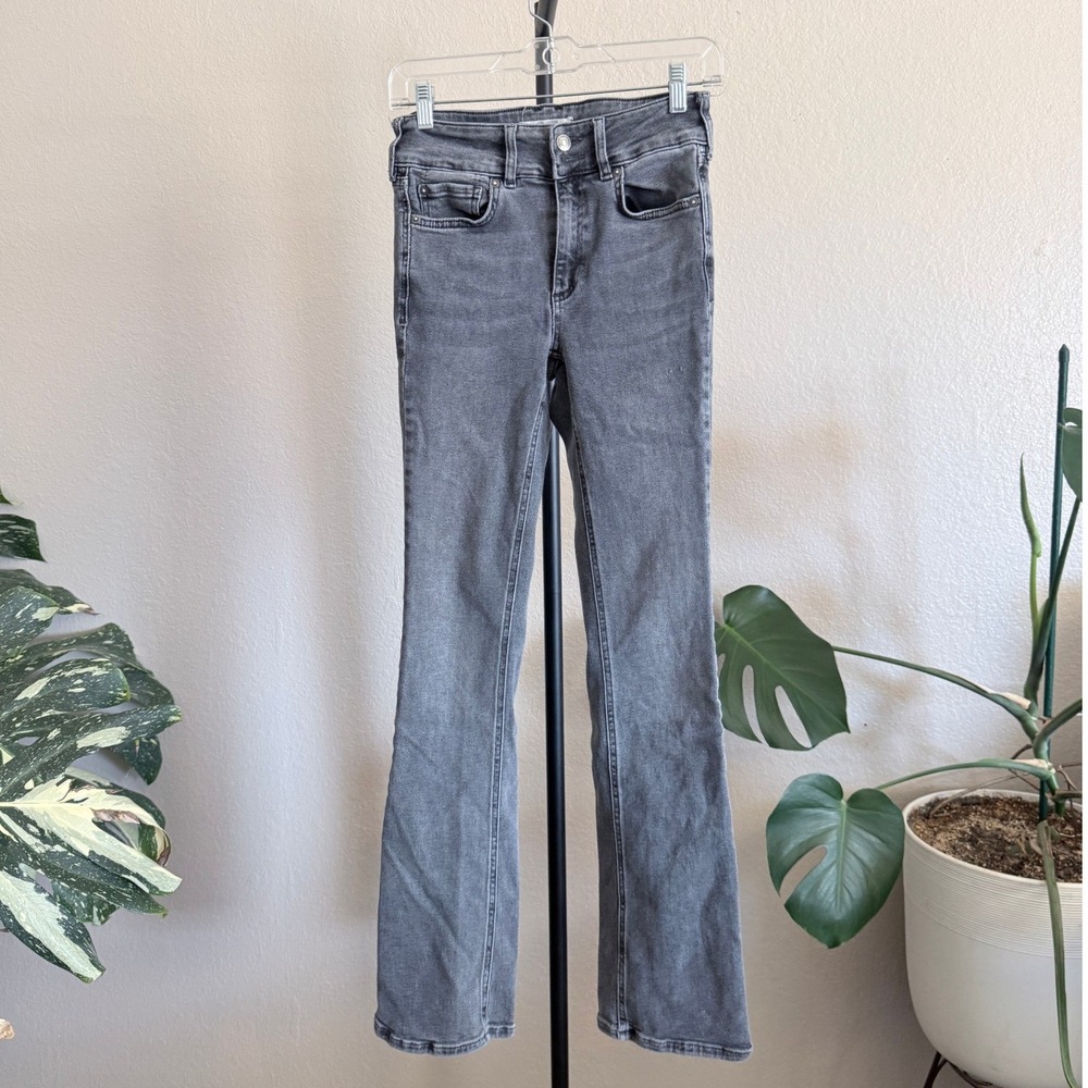 We The Free Free People Grey Flare Jeans Slim Fit High Rise Size 27 Wash Denim
